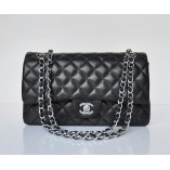 Chanel Lambskin Quilted Medium Double Flap Black/S