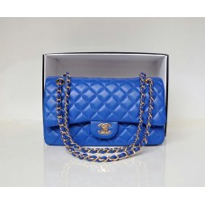 Chanel Lambskin Quilted Medium Double Flap Blue/G