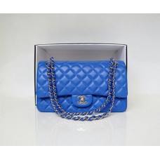 Chanel Lambskin Quilted Medium Double Flap Blue/S