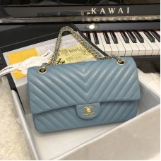 Chanel Classic 2.55 Flap Bag Lambskin V Line Blue