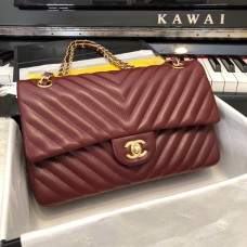 Chanel Classic 2.55 Flap Bag Lambskin V Line Burgundy