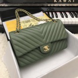 Chanel Classic 2.55 Flap Bag Lambskin V Line Green