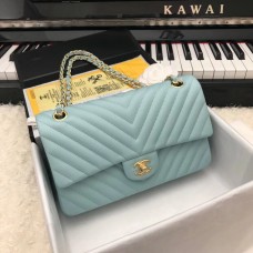 Chanel Classic 2.55 Flap Bag Lambskin V Line Light Blue