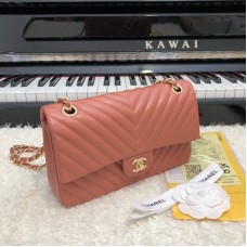 Chanel Classic 2.55 Flap Bag Lambskin V Line Light Red