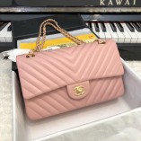 Chanel Classic 2.55 Flap Bag Lambskin V Line Pink