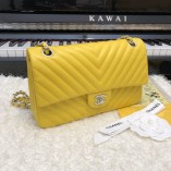 Chanel Classic 2.55 Flap Bag Lambskin V Line Yellow