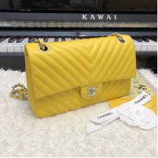 Chanel Classic 2.55 Flap Bag Lambskin V Line Yellow