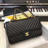 Chanel Classic 2.55 Flap Bag Caviar V Line Black