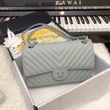 Chanel Classic 2.55 Flap Bag Caviar V Line Grey Blue