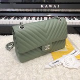 Chanel Classic 2.55 Flap Bag Caviar V Line Light Green