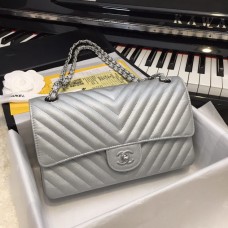 Chanel Classic 2.55 Flap Bag Caviar V Line Silver