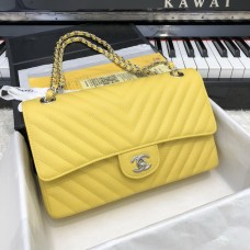 Chanel Classic 2.55 Flap Bag Caviar V Line Yellow