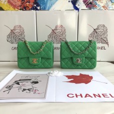 Chanel Mini Lambskin Classic Flap Shoulder Bag Green