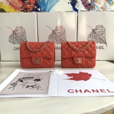 Chanel Mini Lambskin Classic Flap Shoulder Bag Orange Red