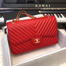 Chanel 1113 Large Flap Bag Caviar V Line Red