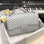 Chanel 1113 Large Flap Bag Caviar V Line Silver