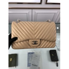 Chanel 1113 Large Flap Bag Lambskin V Line Apricot