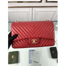 Chanel 1113 Large Flap Bag Lambskin V Line Red