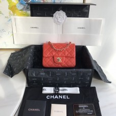 Chanel Mini Flap Bag 1115 Caviar Leather Orange Red Hardware