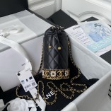 Chanel Bucket With Chain Lambskin Imitation Pearls Gold Metal AP2257 Black