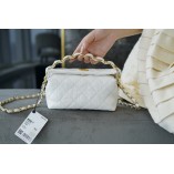 Chanel Small Hobo Bag Crumpled Lambskin Gold-Tone Metal White