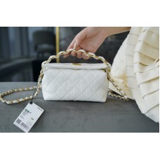 Chanel Small Hobo Bag Crumpled Lambskin Gold-Tone Metal White