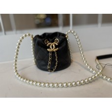 Chanel Mini Drawstring Bag Imitation Pearls AS2529 Black