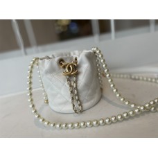 Chanel Mini Drawstring Bag Imitation Pearls AS2529 White