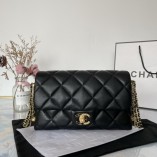 Chanel Fall-Winter 2021/2022 Flap Bag Lambskin Gold Metal AS2563 Black