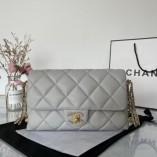 Chanel Fall-Winter 2021/2022 Flap Bag Lambskin Gold Metal AS2563 Grey