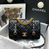 Chanel Flap Bag Twill Vintage Calfskin Gold Metal AS2696 Black