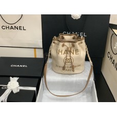 Chane 31 RUE CAMBON Canvas Bucket Bag White CC Logo A57536