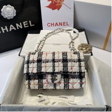 Chanel White Plaid Wool Chain Bag 25cm