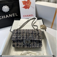 Chanel Black Gold Woolen Chain Bag 25cm