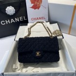 Chanel Black Gold Wool Chain Bag 25cm 