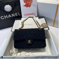 Chanel Black Gold Wool Chain Bag 25cm 