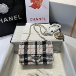 Chanel White Plaid Wool Chain Bag 20cm