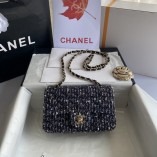 Chanel Black Flower Gold Sequined Woolen Chain Bag 20cm