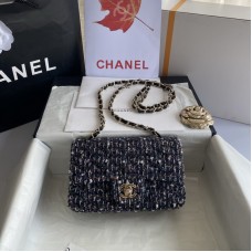 Chanel Black Flower Gold Sequined Woolen Chain Bag 20cm