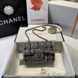 Chanel Black Gold Woolen Chain Bag 20cm