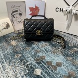 Chanel New 2021 Mini Flap Bag With Handle Black Lambskin Gold Metal AS2796