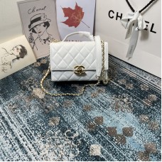 Chanel New 2021 Mini Flap Bag With Handle White Lambskin Gold Metal AS2796