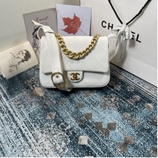 Chanel New 2021 Flap Bag White Lambskin Gold Metal AS2842