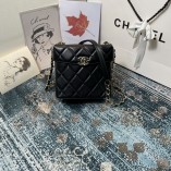 Chanel New 2021 Small Box Bag Black Lambskin Gold Metal AS2877