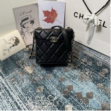 Chanel New 2021 Small Box Bag Black Lambskin Gold Metal AS2877