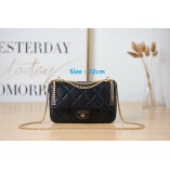 Chanel Classic Flap Mini Handbag Enamel Button Black