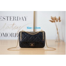 Chanel Classic Flap Mini Handbag Enamel Button Black