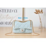 Chanel Classic Flap Mini Handbag Enamel Button Light Blue