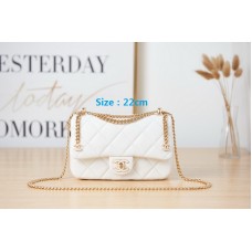 Chanel Classic Flap Mini Handbag Enamel Button White