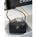 Chanel 2022 SS Ambskin Handle Cosmetic Case Black